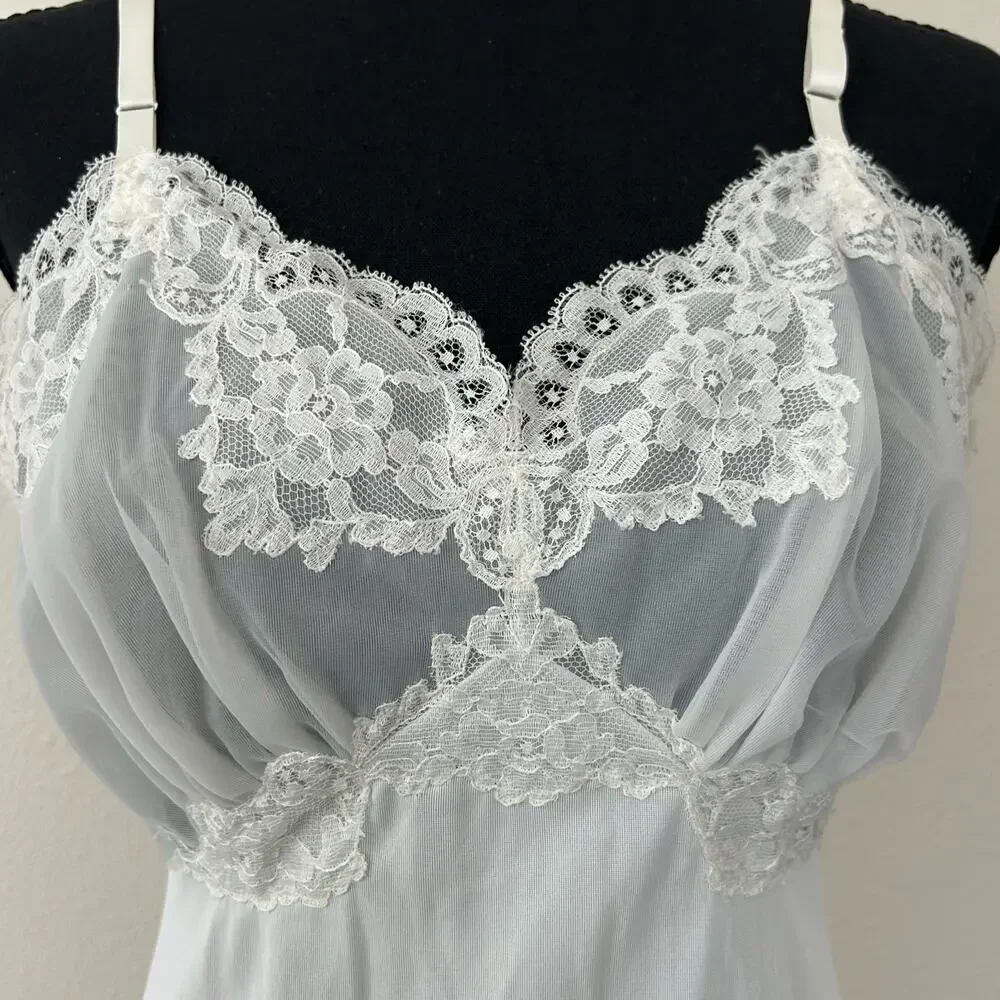 Vintage Vanity fair slip dress babydoll lace top 80s 90s  pleated hem 34 tall - Picture 5 of 16